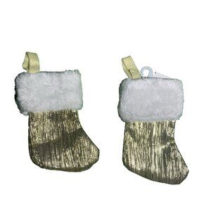Mini 6” Christmas Gold Lame White Faux Fur Stockings (2 PCs) Glam Gift Decor